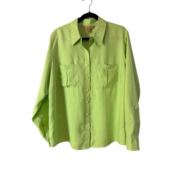 Gold Label Investments Tops - Investments Gold Label 18W Lime Green Button-Down Shirt 100% Hemp Cargo Pockets